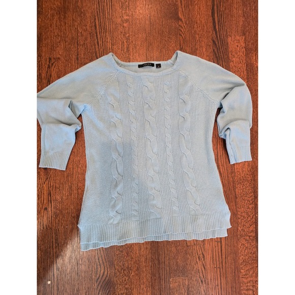 Cyrus Womens Light Blue Cable Knit Raglan Sleeve Crew Neck Sweater Size M - Picture 2 of 5